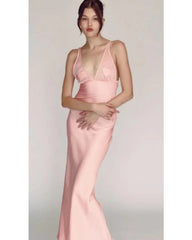 2024ss sexy deep V lace patchwork dress