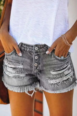 Trendy Ripped Fringed Denim Shorts