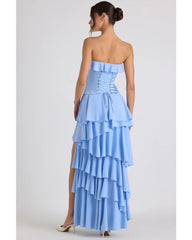 2024ss solid color strapless peplum dress