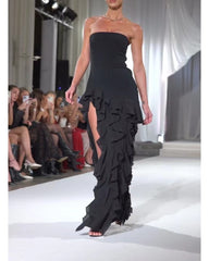 2024ss sexy strapless ruffled dress