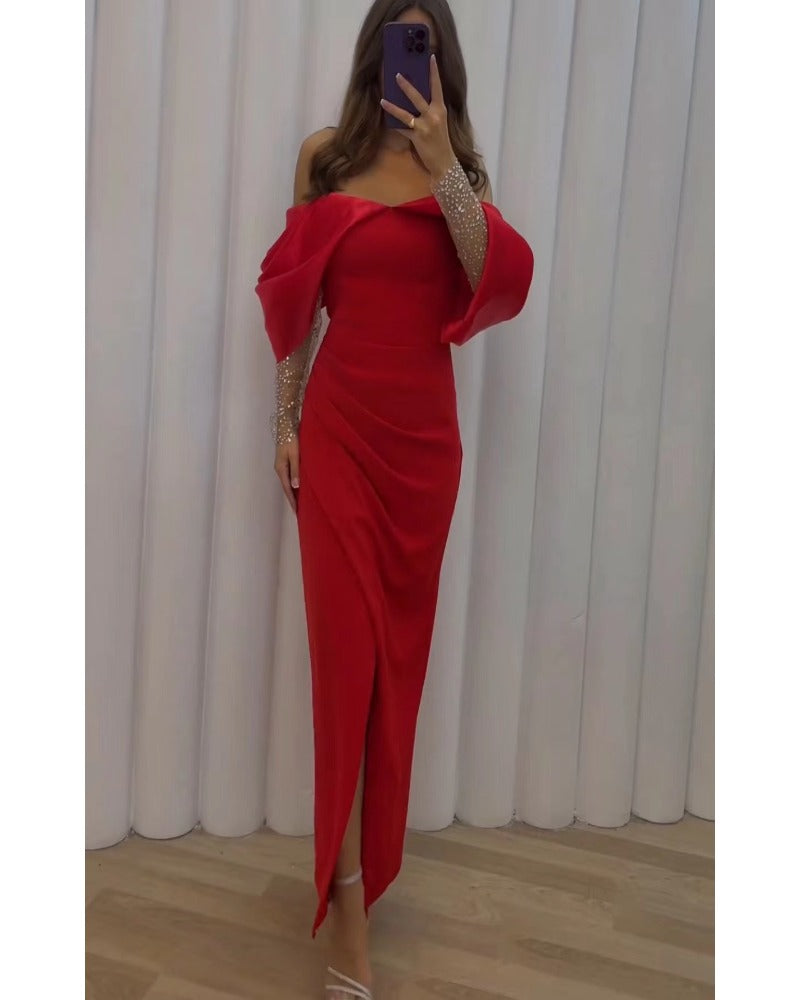 Fall sexy off-the-shoulder irregular dress