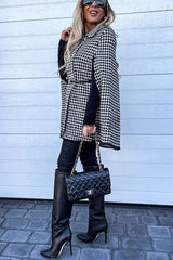 Paris Chic Houndstooth Print Metallic Double-breasted Cape Coat