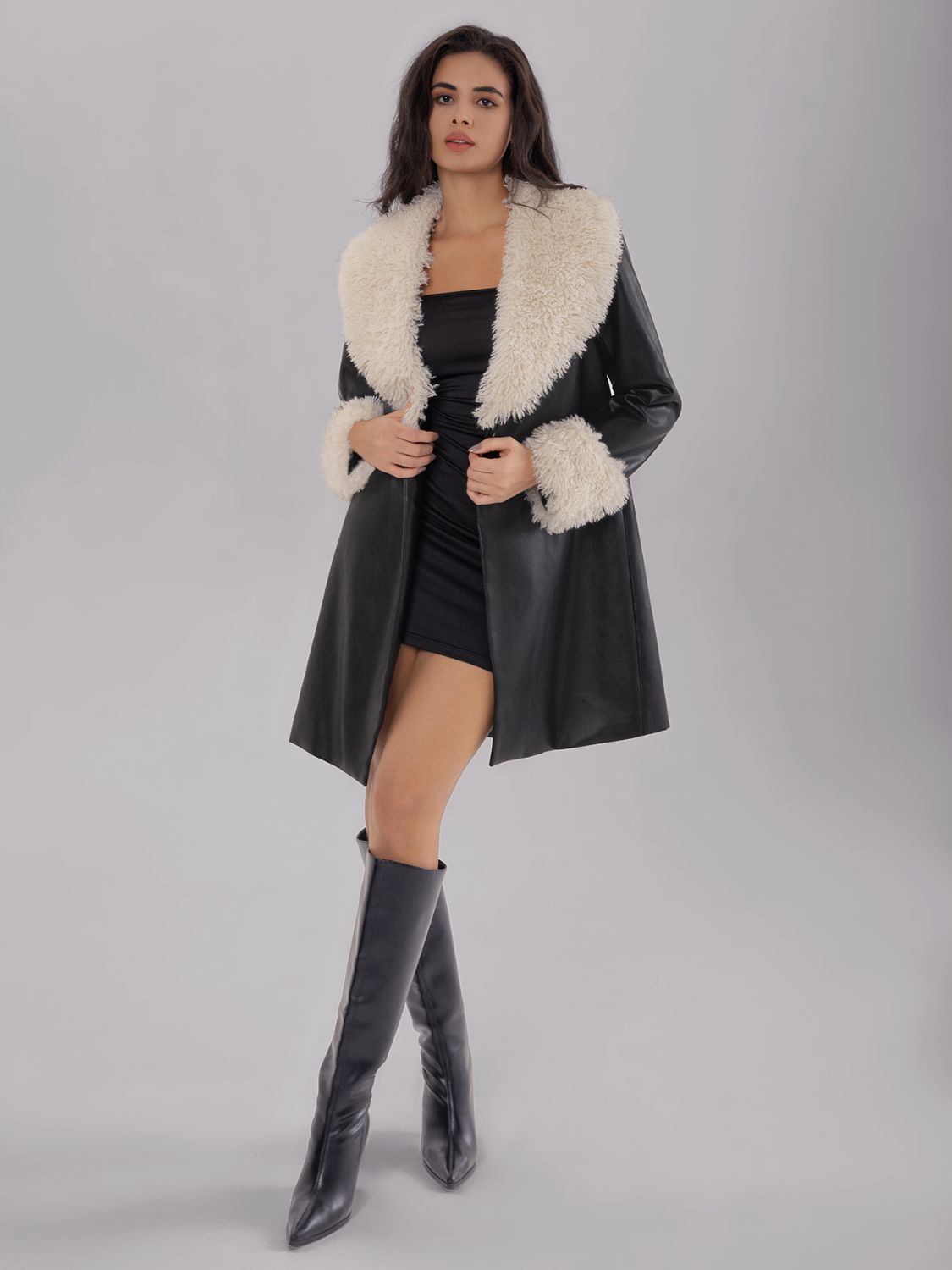 Flauschiger, langärmliger Longline-Mantel