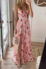 Palace Fairy Floral Corset Ruffle Layered Slit Maxi Dress
