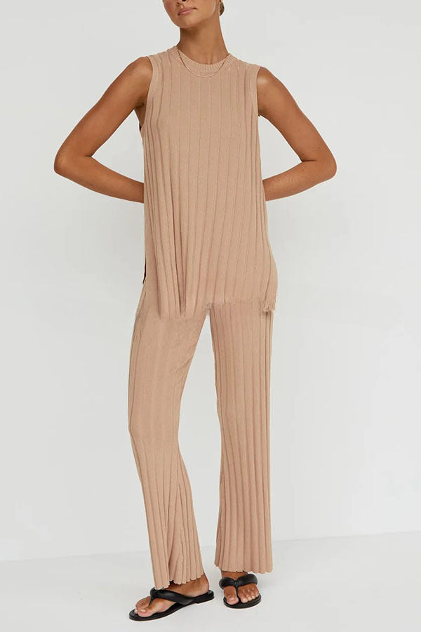 Franky Knit Ribbed Loose Tank Top and Stretch Flare Pants Set