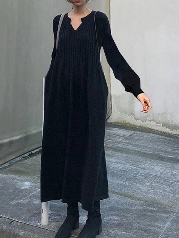 Casual Long Sleeves Solid Modern Color High-Neck Mini Dresses