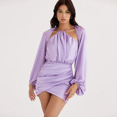 Ruched Balloon Sleeve Lapel Modern Collar Crop Blouse - Apricot