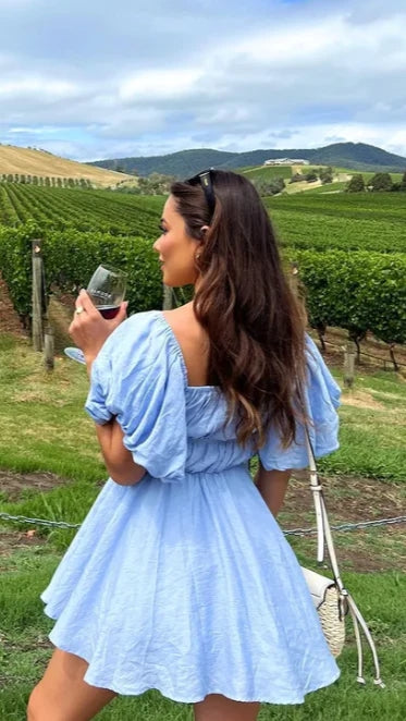 Light Blue Off Shoulder Mini Dress