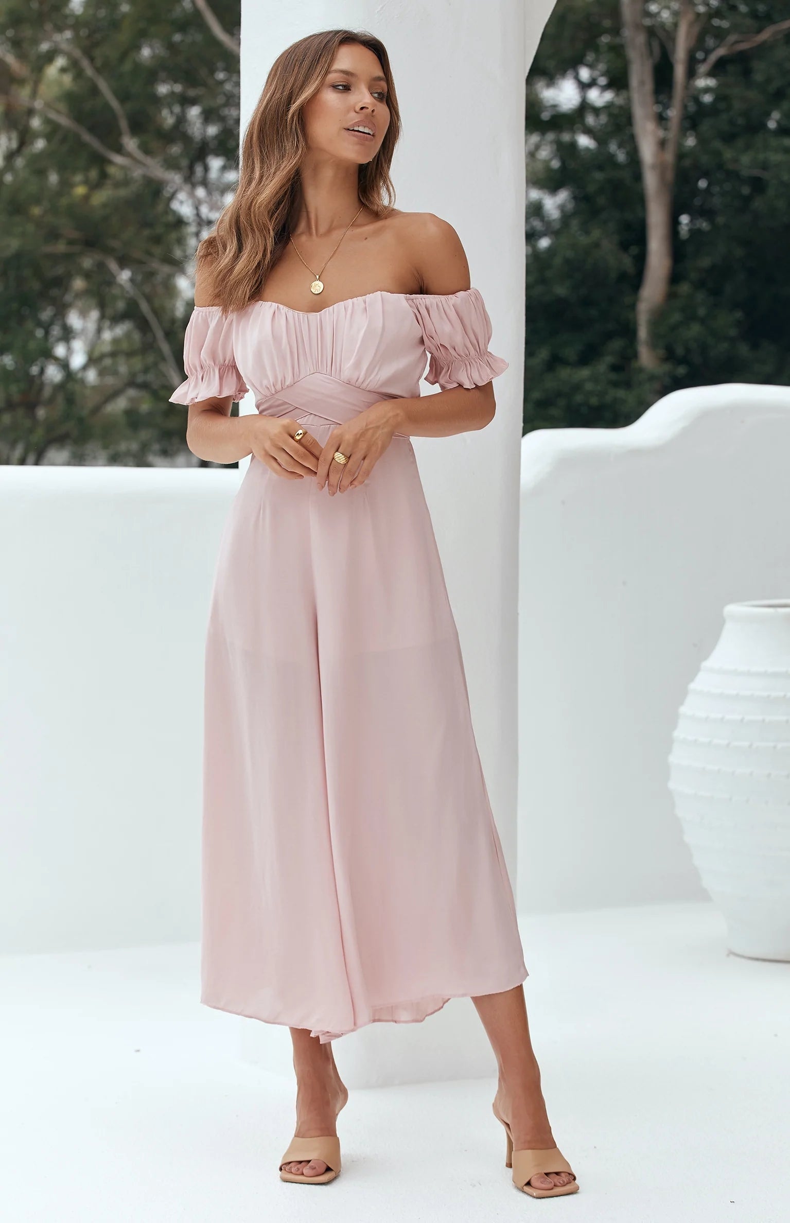 Blush Pleated Back Bowtie Jumpsuit