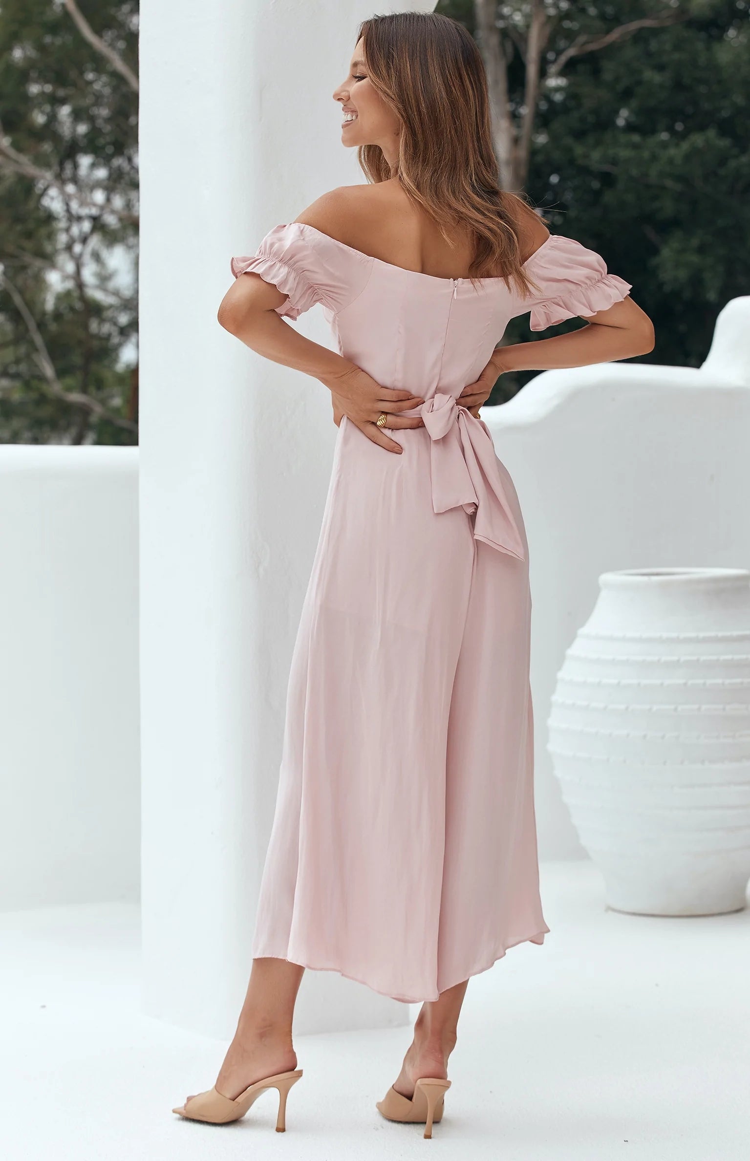 Blush Pleated Back Bowtie Jumpsuit
