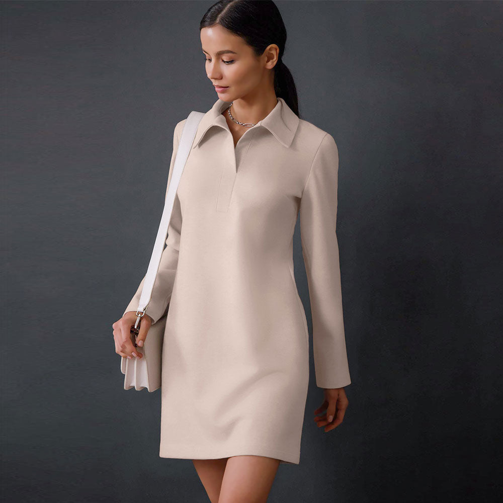Long Sleeve Pointed Collar Modern Mini Dress - Brown