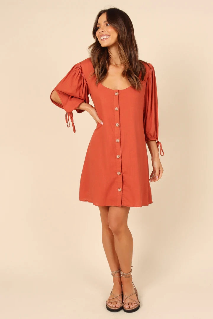 Brown Button Down Shift Dress