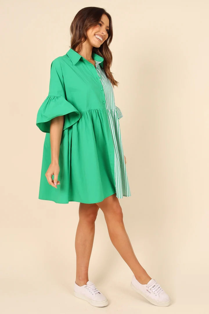 Green Color Block Shirt Dress