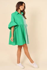 Green Color Block Shirt Dress