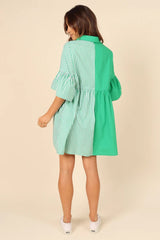 Green Color Block Shirt Dress