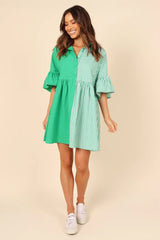 Green Color Block Shirt Dress
