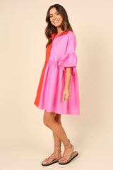 Red Color Block Shirt Dress