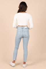 White Long Sleeves Knit Crop Top