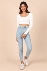 White Long Sleeves Knit Crop Top