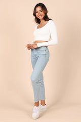 White Long Sleeves Knit Crop Top