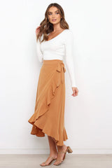 Tan Ruffle Tulip Midi Skirts