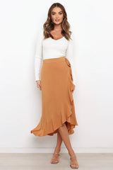 Tan Ruffle Tulip Midi Skirts