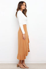 Tan Ruffle Tulip Midi Skirts