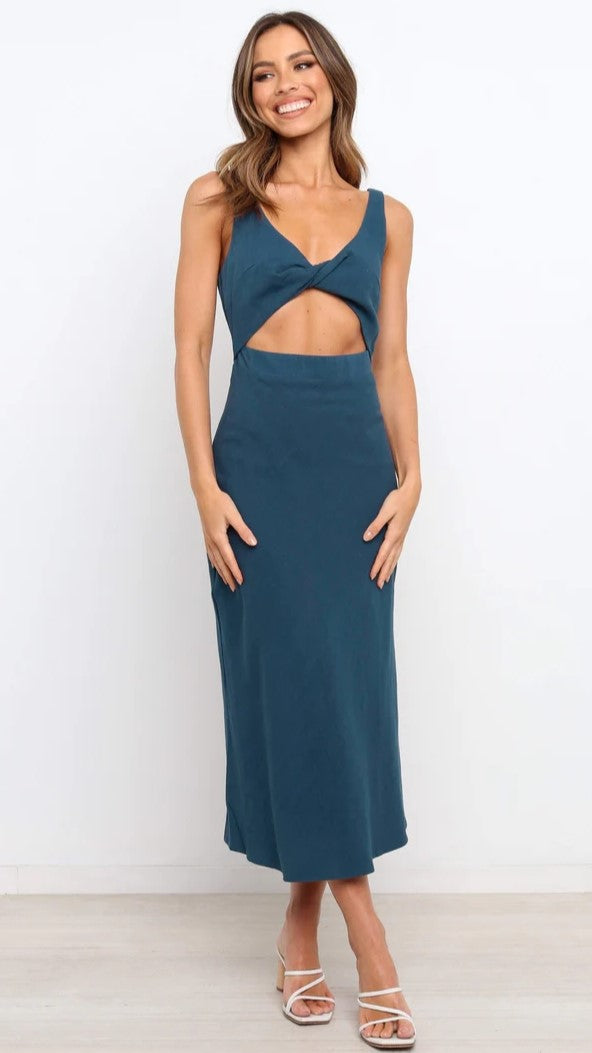 Marineblaues Midikleid mit Cut-outs