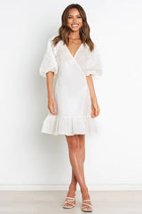 White Surplice Wrap Mini Dress