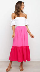Hot Pink Color Block Midi Dress
