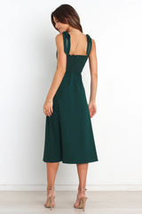 Olive Green Shoulder-Tie Midi Dress