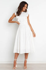 White Ruffle Detail Midi Dress