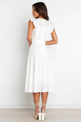 White Ruffle Detail Midi Dress