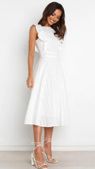 White Ruffle Detail Midi Dress