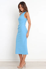 Light Blue One Shoulder Midi Dress