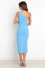 Light Blue One Shoulder Midi Dress