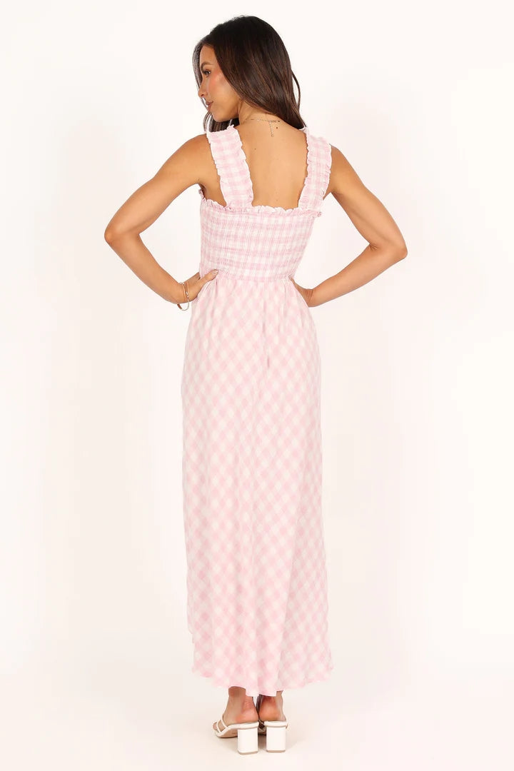 Blush Plaid Print Midi Dress