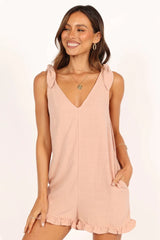 Pink Shoulder Tie Sleeveless Romper