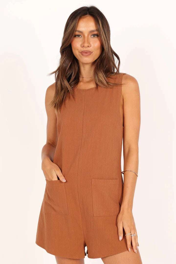 Brown Neat Sleeveless Romper