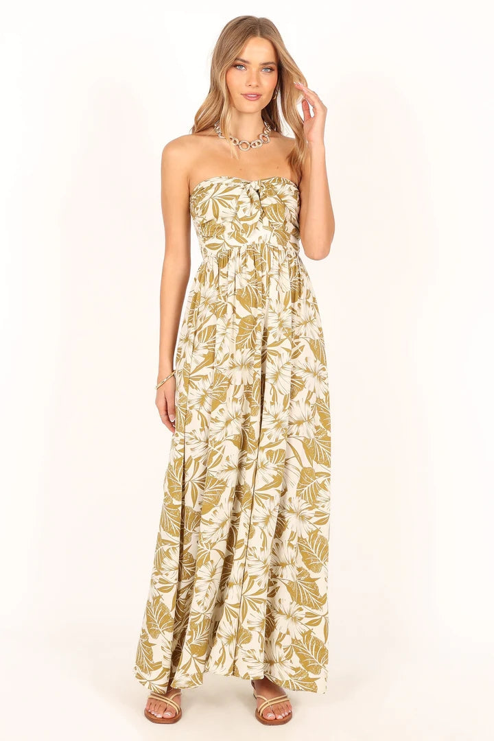 Green Floral Bandeau Midi Dress