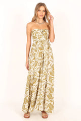 Green Floral Bandeau Midi Dress