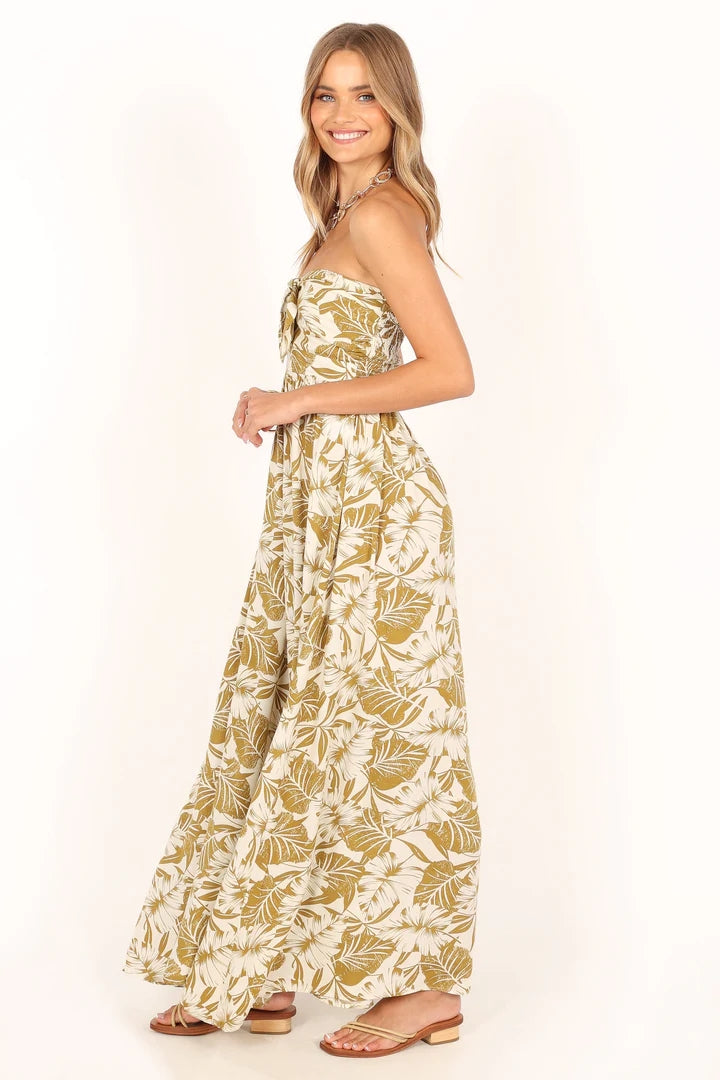 Green Floral Bandeau Midi Dress