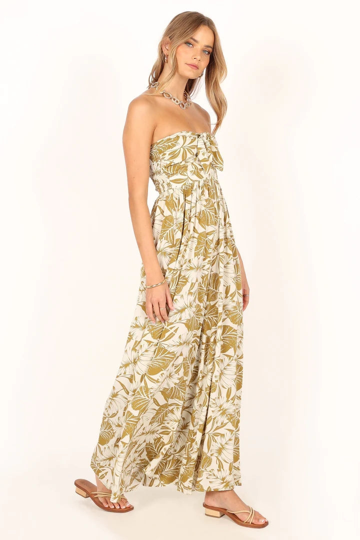 Green Floral Bandeau Midi Dress