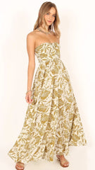 Green Floral Bandeau Midi Dress