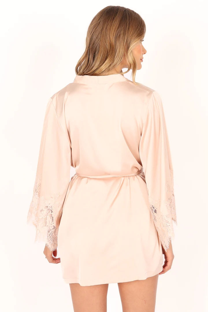Blush Lace Trim Satin Robe