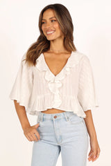 Weißes, gerüschtes Crop-Top
