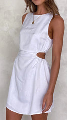 White Cutout Waist Mini Dress