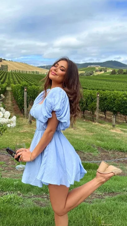 Light Blue Off Shoulder Mini Dress