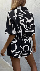 Black Striped Shirt and Shorts Matching Sets
